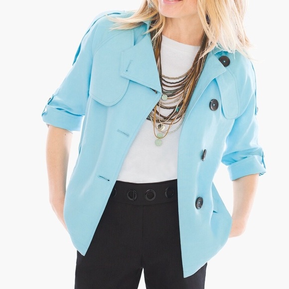 Chico’s Linen Blue Turquoise Jacket Size XL (3) - Picture 1 of 11